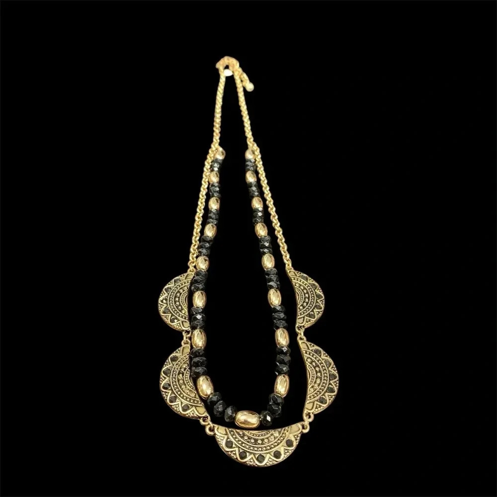 Avon double strand necklace black/goldtone adjustable 23”